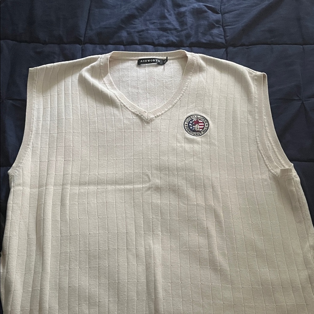 Ashworth Cream Knit Vest with Embroidered Patch